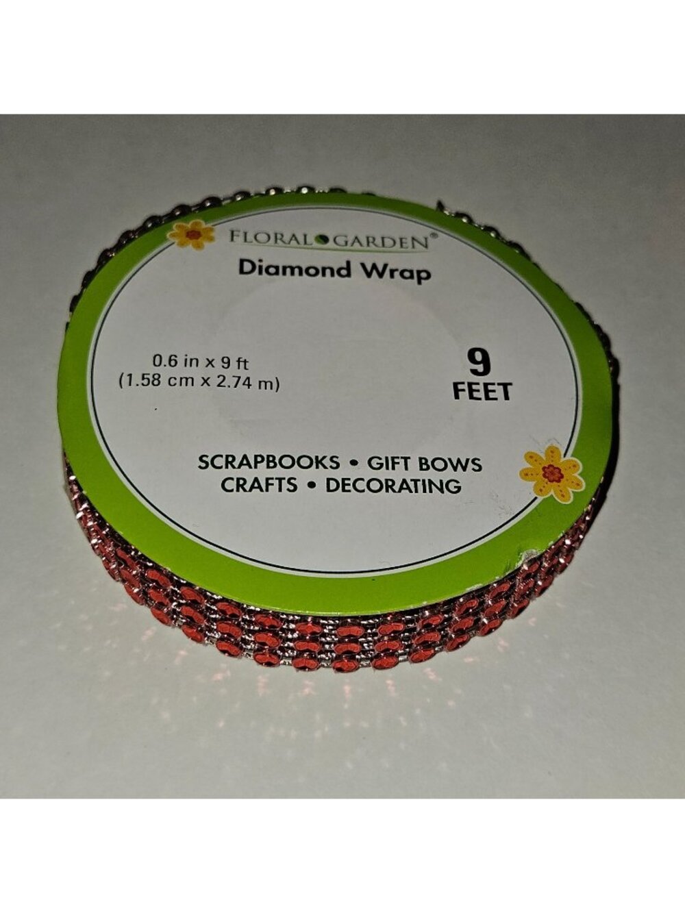 Floral Garden Diamond Wrap Ribbon Red Rhinestone 0.6" x 9ft READ Scrapbook Craft